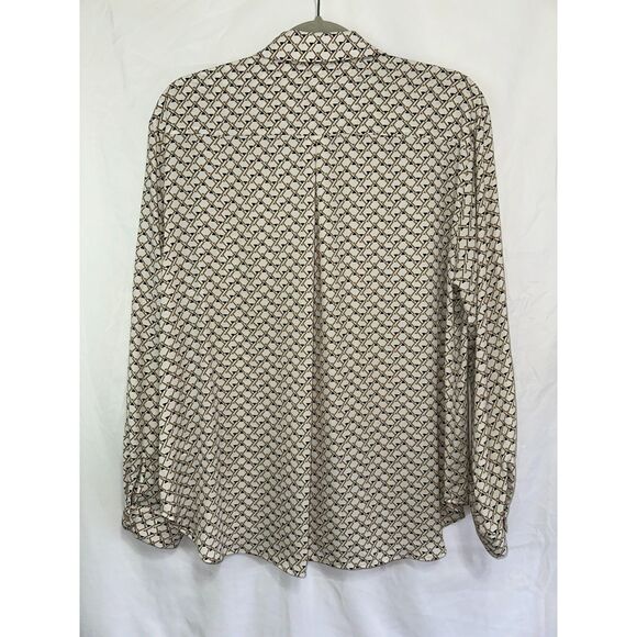 Pleione Women's Geometric Design Career Button Up Blouse Size L Long Sleeve - Picture 3 of 3